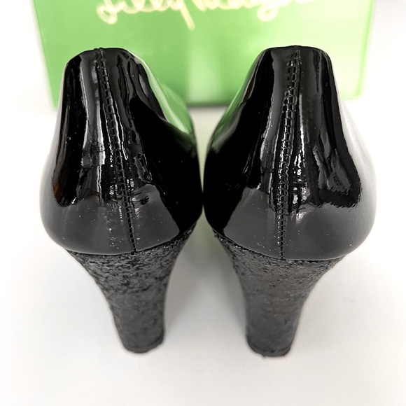 LILLY PULITZER RESORT CHIC BLACK GLITTER WEDGE - Picture 6 of 9